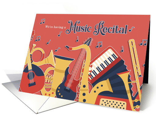 Music Recital Invitation Boldly Colored Instruments and Notes card