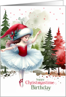 Holiday Season Birthday Ballerina Dancer in Red and Gold card