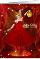 Birthday on Christmas Eve Ballerina Dancer in Red and Gold card