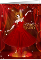 Birthday Party Invitation Ballet Dancer Theme in Red and Gold card