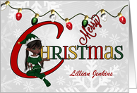 Custom Christmas Lights and Elf with Snowflakes card