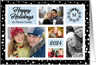 2022 Happy Holidays in Blue Black and White 5-Photo Christmas card