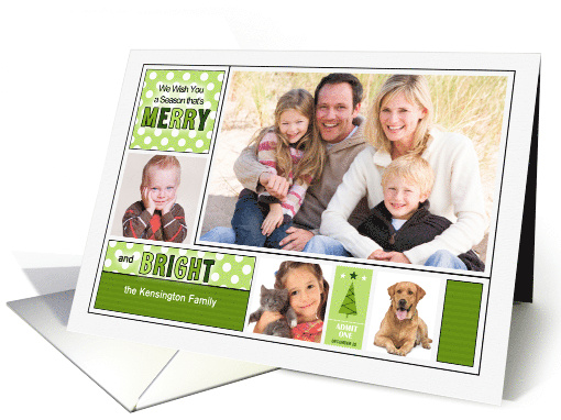 4 Photo Merry and Bright in Modern Green Holiday Hues Custom card