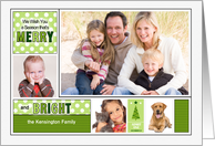 4 Photo Merry and Bright in Modern Green Holiday Hues Custom card