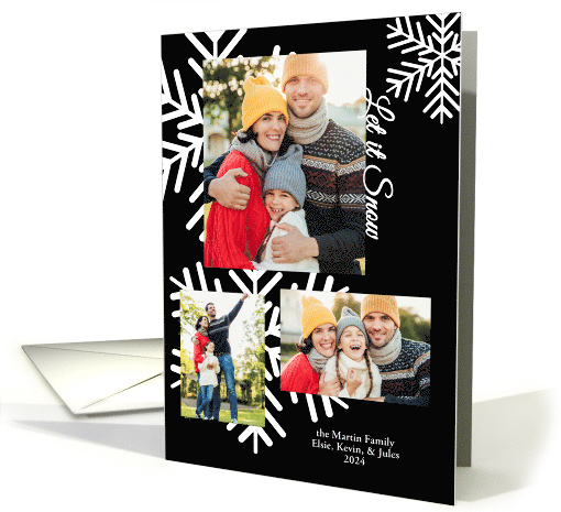 Let It Snow Black and White Snowflakes with Three Photos card