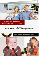 3 Photo Holly and Berries Christmas Season Custom card