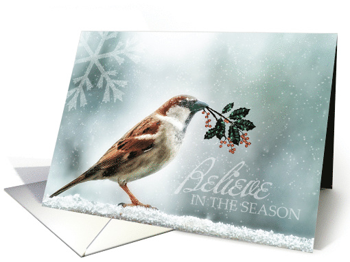 Christmas Sparrow Holly and Snow Wild Song Bird card (1170298)