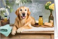 Birthday Golden Retriever Puppy Spa Theme card