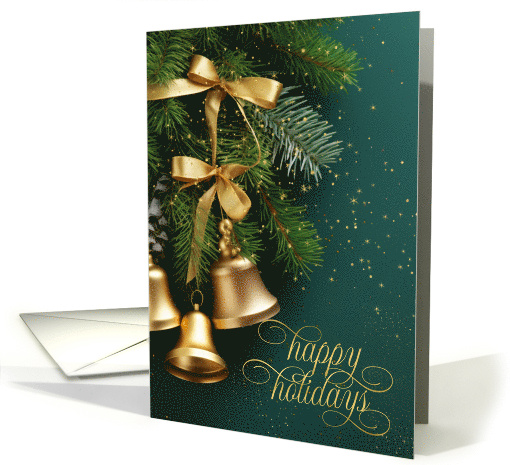 Gold Sleigh Bells Christmas Boughs of Pine card (1181840)