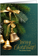 Gold Christmas Bells and Boughs of Pine card