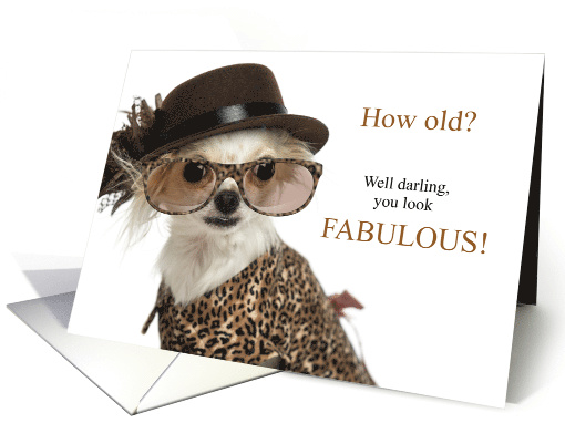 Funny Birthday White Chihuahua in Animal Print Fashion card (1191634)