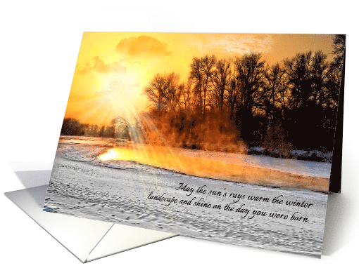 Winter Birthday Sun Rays on Winter Landscape card (1191990)