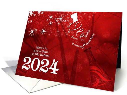 2024 New Year Champagne and Clock in Red and White card (1194252)