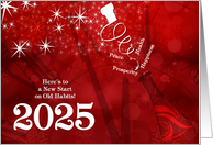 2024 New Year Champagne and Clock in Red and White card