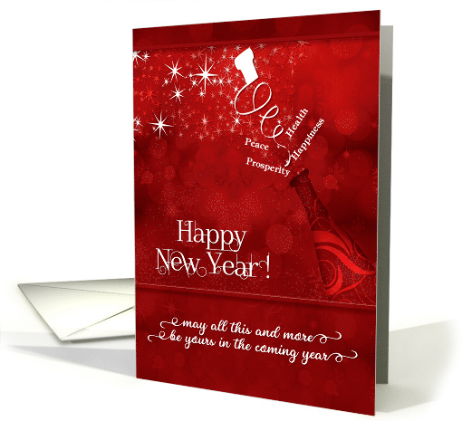 New Year Champagne and Clock in Red and White card (1194264)