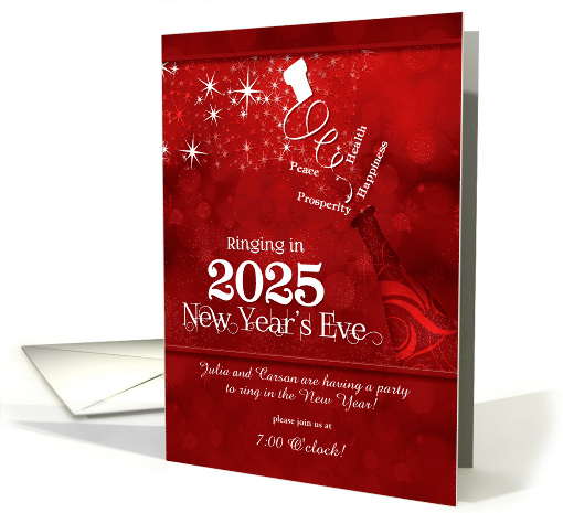 2024 New Year's Eve Party Champagne in Red and White Custom card