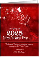 2025 New Year’s Eve Party Champagne in Red and White Custom card