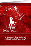 for Fiance Happy New Year Champagne in Red and White card
