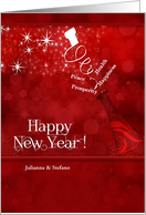 for Couple Custom New Year Champagne in Red and White card