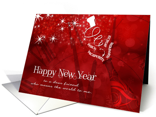 for Friend on New Year's Champagne in Red and White card (1194384)