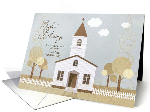 Wedding Annversary on Easter Church Illustration in Sepia Tones card