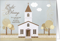 Wedding Annversary on Easter Church Illustration in Sepia Tones card