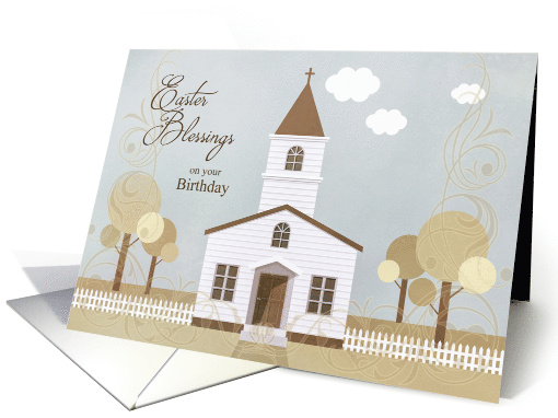 Birthday on Easter Church Illustration in Sepia Tones card (1195760)
