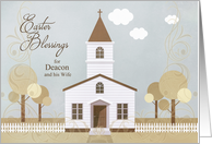 Deacon and Wife on Easter Church Illustration in Sepia Tones card