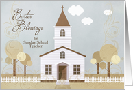 Sunday School Teacher on Easter Church Illustration in Sepia Tones card