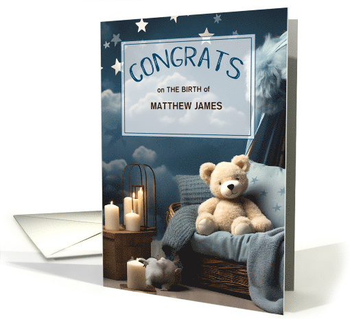 It's a Boy New Baby Congratulations Blue Nursery with Bear card