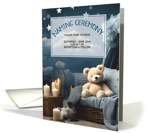 Baby Naming Ceremony for a Boy Blue Nursery and Teddy Bear card