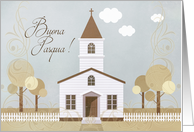 Italian Easter Buona Pasqua Church Illustration in Sepia Tones card