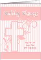 Blessings on Your Birthday Cross with Pink Stripes card