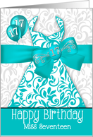 17th Birthday for Her Trendy Bling Turquoise Dress card