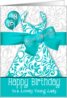 18th Birthday for Her Trendy Bling Turquoise Dress card
