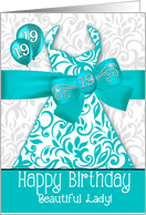 19th Birthday for Her Trendy Bling Turquoise Dress card