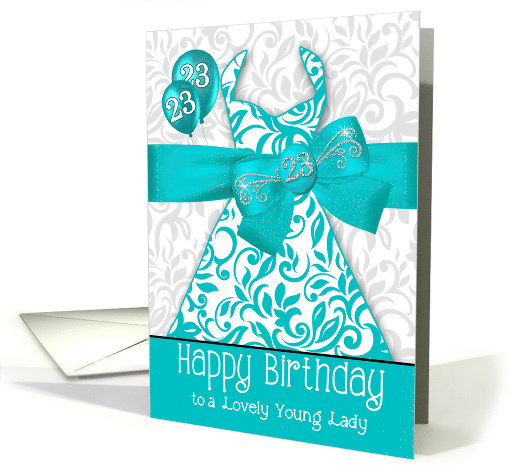 23rd Birthday for Her Trendy Bling Turquoise Dress card (1210384)