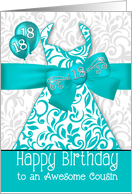 18th Cousin’s Birthday Trendy Bling Turquoise Dress card