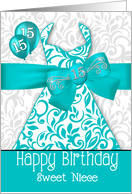 15th Niece’s Birthday Trendy Bling Turquoise Dress card