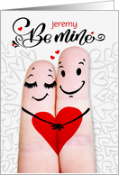 Be Mine Valentine Finger Couple with Hearts Custom card