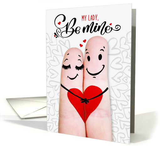 for Girlfriend Be Mine Valentine Finger Couple with Hearts card