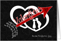 for Him Be Mine Valentine Arrow through Hearts card