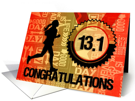 Half Marathon Run Congratulations Sports Theme in Orange and Gold card