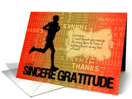 Thank You Running Sports Theme in Orange and Gold Custom card
