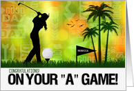 Custom Golf Game Congratulations Female Golfer Sports Theme card