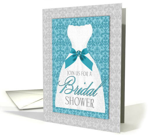 Bridal Shower Invitation Turquoise and Silver Wedding Gown card
