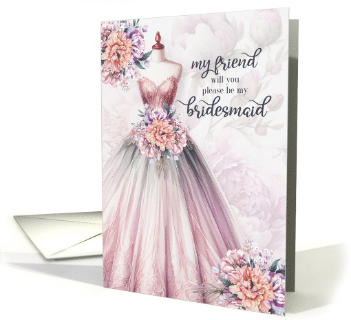 Friend Bridesmaid Request Blush Pink Botanical Wedding card (1263928)