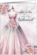 Sister in Law Bridesmaid Request Blush Pink Botanical Wedding card