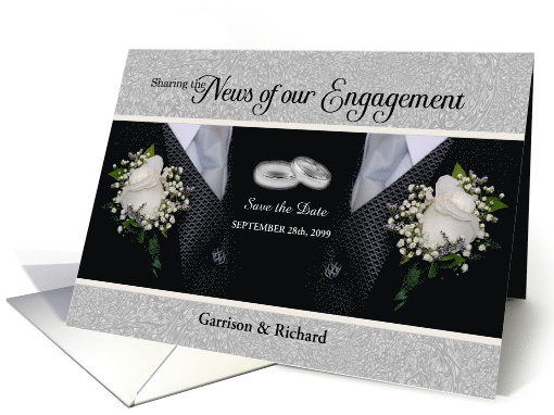 Save the Date for the Two Grooms Tuxes and White Roses card (1275948)