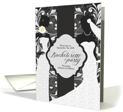 Bachelorette Party for Two Brides in Elegant Damask card (1284742)